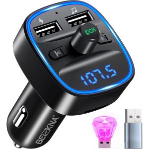 Transmetteur FM Bluetooth 5.3 - Adaptateur Bluetooth pour Voiture - 2 Ports USB - Chargeur de Voiture - &Eacute;cran LED - Lecteur de Musique - Allume-Cigare avec Mains Libres - Prise en Charge BT, Carte TF - Neuf