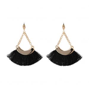 Boucles D'oreilles A Tige En Metal Plaque Pour Femme, Bijoux Tendance, Pompons Amusants, Accessoire Pour Fille, Noir - Neuf