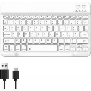 LETNERNY-Clavier Bluetooth, Clavier Sans Fil Ultra Fin Avec Touche Silencieuse, Rechargeable Usb-C Avec Touches De Raccourci Multimédia, Compatible Avec Ios, Mac, Ipad, Windows, Disposition Britanniq - Neuf