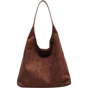 nzqaf-Sac Porté épaule Femme en Daim, Grand Sac Fourre-Tout en Suede Marron, Sac Hobo Souple Vintage pour Travail, Shopping, et Voyages, Sac à Bandoulière Tendance pour Femmes - Neuf