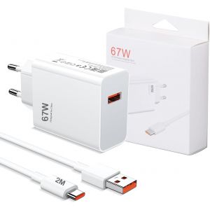 JGD-Chargeur Xiaomi 67W, c&acirc;ble de Charge (2m), Chargeur Rapide, Bloc d'alimentation, Chargeur Rapide pour Xiaomi 13 Lite/14 15/13 Pro/14T/12T/12/11T 10T, Redmi Note 15 14 13 12 11 10 Pro, Poco F7 X7 - Neuf