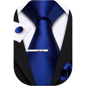 CAUC-Cravates pour homme en soie, couleur unie, mouchoir et boutons de manchette pour f&ecirc;te de mariage - Neuf