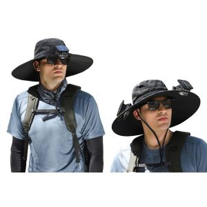 Chapeau De Soleil D'ext&eacute;rieur Avec Ventilateurs Solaires, Chapeau De P&ecirc;che &Agrave; Large Bord, Chapeau Bob Rafra&icirc;chissant Ajustable Pour Hommes - Neuf
