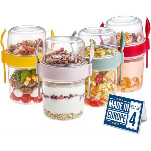 Mevronisshop-R&eacute;utilisable Porte Yaourt Et C&eacute;r&eacute;ales Avec Cuill&egrave;re Et Fourchette, Bol C&eacute;r&eacute;ales &Agrave; Emporter, Boite Yaourt Muesli To Go, Bols Avoine Ou Fruits, Bol Muesli Yaourt Salade Emporter - Neuf
