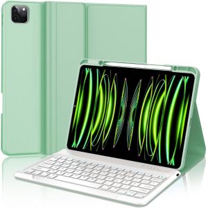 Kal-Étui Clavier Pour Ipad Pro 12.9 6è/5è/4è/3è Gén, Azerty Français Clavier Magnétique Bluetooth Sans Fil Pour Ipad Pro 12.9 2018/2020/2021/2022, Vert Clair - Neuf