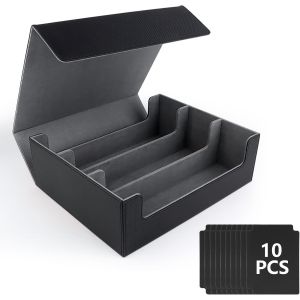 Mdy-Deck Box 1800+ Boîte À Cartes Pour Mtg Carte Magic,Boîte À Cartes À Jouer Avec 10 Séparateurs De Cartes,Noir+Gris Boîte À Rabat Magnétique Avec Cuir Pu Pour Cartes Magic Commander Tcg - Neuf