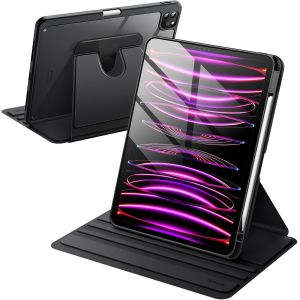 NAERYUT-Coque Rotative Pour Ipad Pro 11 Pouces 2022/2021 (4Ème/3Ème Génération) Avec Porte Pencil,Étui Housse De Protection Rotation À 360 Degrés Support,Dos Transparent (Noir) - Neuf