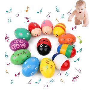 Hochet Pour B&eacute;b&eacute; Oeufs - Pack De 12 Bois D'oeuf Maracas Pour Les Enfants, Shaker ?Ufs Pour Les Parties Et Les &Eacute;coles, Au Hasard Des Styles - Neuf