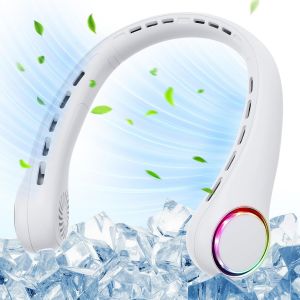 Ventilateur de cou 4000 mAh USB Mini ventilateur mains libres, silencieux, 3 vitesses, lumi&iquest;&iquest;re LED, ventilateur portable pour ext&iquest;&iquest;rieur, int&iquest;&iquest;rieur, voyage, sport blanc - Neuf