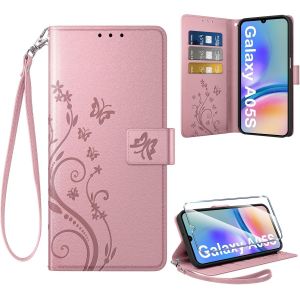 Sjzg-Coque Pour Samsung Galaxy A05s + 1 Verre Tremp&eacute;, Retro Design Housse Premium En Cuir Pu Pochette De Portefeuille Pour Porte Cartes Fonction Stand Flip Etui Pour Samsung A05s, Gold - Neuf