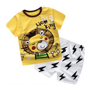 Ensemble D'ete Pour Bebe, T-Shirt A Manches Courtes Et Short, Motif Animal Jaune (73) - Neuf
