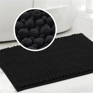 Tapis De Bain,Antid&eacute;rapant Tapis De Douche,Absorbant Tapis De Bain &Agrave; Poils En Chenille Douce,Tapis Pour Salle De Bain Et Chambre,Lavable En Machine (Noir,50 X 80 Cm) - Neuf