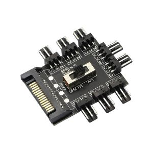 ChenQuanSarl-Fan Hub 3Pin, 12 V Controle Ventilateur Pc 3 Broches, 8 Canaux R&eacute;partiteur Ventilateur Pc Avec Port Sata, Pour Ventilateur De Refroidissement D'Ordinateur -Noir - Neuf