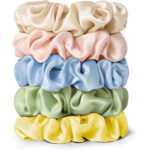 Lilysilk &Eacute;lastiques &Agrave; Cheveux 100 % Soie Pour Femme - Emballage (Gravier Jaune + Rose P&acirc;le + Bleu Glacier + Vert D'eau + Dor&eacute;) - Neuf