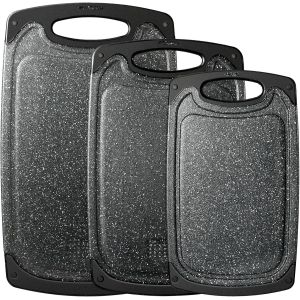 Lot De 3 Planches &Agrave; D&eacute;couper En Plastique Avec Structure Imitation Marbre Et Rainures De Jus Et Poign&eacute;es Antid&eacute;rapantes, Sans Bpa, Marbre, Professionnel, Passe Au Lave-Vaisselle - Neuf