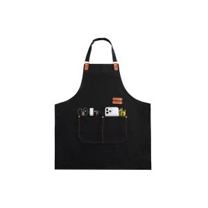 Tablier De Chef Imperm&eacute;able Avec Tour De Cou Ajustable Et Poches Pratiques, 76 Cm, Toile, Noir - Neuf