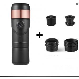 PSNKB90B &ndash; Macin de caf&eacute; portable pour voiture, design noir et or sable, charge USB 12 V avec double aimant, extraction et concentration 3 en 1 (NS/DG/caf&eacute; en poudre), 50 tasses par charge, 1200 mAh - Neuf