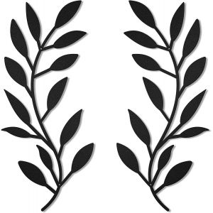 Lot De 2 Décorations Murales En Métal En Forme De Feuille D'arbre, Branche D'olivier, Décoration Murale En Fer Forgé, Au-Dessus Du Lit, Du Salon, De L'extérieur (Noir) - Neuf