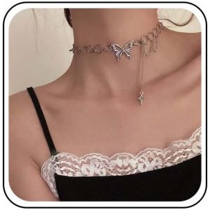 Kal-Collier Croix Y Collier Tour De Cou Collier Pendentif Papillon Argent Collier Cercle Creux Cha&icirc;ne Y Collier Papillon Collier Clavicule Bijoux Pour Femmes - Neuf