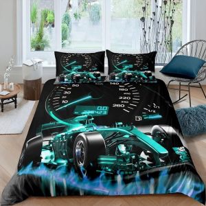 Sjzg-Ensemble De Literie De Voiture De Sport Enfants Formula Racing Housse De Couette 220x240cm Gar&ccedil;ons Filles Sports Extr&ecirc;mes Parure De Lit Cool Speed Bleu Vert Housse De Couette - Neuf