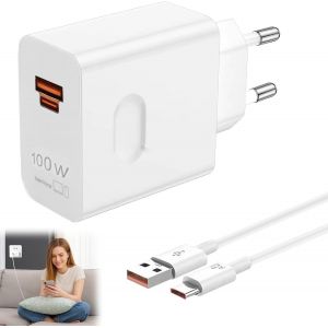 JGD-100W Supercharge Chargeur Rapide pour Honor avec 6A C&acirc;ble USB C 1m,2 Ports PD Chargeur Rapide pour Honor 200 200 Pro 200 Lite Pura 70 Ultra Magic7 Pro 7Lite 6Lite 6Pro X6b Pad X8a - Neuf