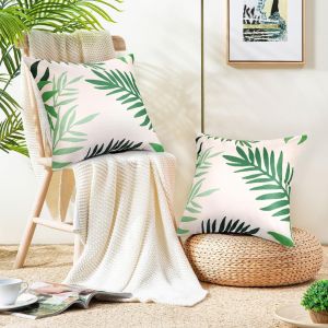 Cauc-Lot De 2 Housse De Coussin Moderne 45x45cm Vert Feuilles Motif Housse Coussin En Polyester Taie D'oreiller Coussins De Canap&eacute; D&eacute;coratifs Pour Exterieur Jardin Chaises Salon Chambre Maison D&eacute;cor - Neuf