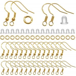 Mevronisshop-Toaob 300pcs Crochets Boucle D'oreille Fil Crochets En Argent 925 Plaqu&eacute; Et 4mm Ouvrir Anneaux De Sauter Or Dos Fermoirs En Silicone Transparent Appr&ecirc;t Pour Diy Kits De Fabrication De Bi - Neuf