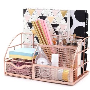 Organisateur de Bureau/Papeterie Organizer/Pot à stylo/Bureau Ranger/Multifonctions Organisateur (Or rose) - Neuf