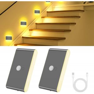 Veilleuse Détecteur De Mouvement, Lot De 2 Lumiere Détecteur Led Intelligente Rechargeable Avec Câble Charge Type C,Veilleuse Blanc Chaud Couleurs Rvb Commutables Pour Chambre, Clairage Escalier - Neuf