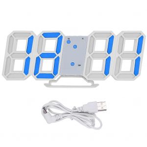 Horloge murale LED numérique 3D Alarme Numéro d'heure Affichage de l'heure Charge USB Horloges domestiques (bleu) - Neuf
