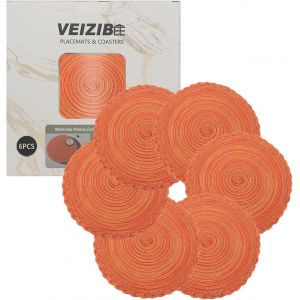 Sjzg-Lot De 6 Sets Table Dessous Tapis, Tapis Tiss&eacute; R&eacute;sistant &Agrave; La Chaleurtapis De Salle &Agrave; Manger En Dentellelavable Antid&eacute;rapant Rond Table Pad Euro Tiss&eacute; &Agrave; La Main (Orange, 18cm) - Neuf