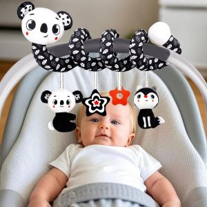 Nouvelhorizonstore-Jouets Pour B&eacute;b&eacute; &Agrave; Contraste &Eacute;lev&eacute; Pour Nouveau-N&eacute;, Jouets De Si&egrave;ge Auto Noirs Et Blancs, Jouet Sensoriel Pour B&eacute;b&eacute;, Poussette D'activit&eacute;, Jouet &Agrave; Suspendre En Spirale, Hochets Pou - Neuf