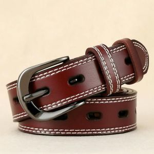 Ceinture À Boucle Ardillon Creuse Double Couture-115cm Marron Rouge | Brun Rouge,115cm - Neuf