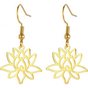Boucles D'oreilles De Lotus Ajouré En Acier Inoxydable Boucles D'oreilles Pendantes De Symbole De Yoga De Fleur De Lotus Bijoux D'inspiration Pour Les Femmes Et Les Filles - Neuf