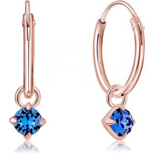 Kal-&reg; Boucles D'oreilles Petites Cr&eacute;oles En Argent 925 Plaqu&eacute; Or Rose & Pendentif 3 Mm Cristaux Swarovski&reg; Elements Ronds - &Eacute;paisseur 1.2 Mm - Diam&egrave;tre: 12 Mm - Choix De Diff&eacute;rentes Couleurs - Neuf