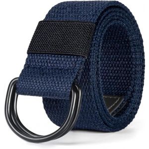 Mens Womens Ceinture De Toile De Boucle Noire+Bleu Fonc&eacute; Avec Du Noir &Agrave; L'anneau En D De 1 1/2" De Large Extra-Longues De Couleur Unie - Neuf