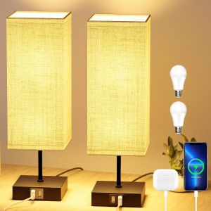 Toiwpen Lampe De Chevet Tactile 3 Temp&eacute;ratures De Couleur Et Variateur D'intensit&eacute; 2 Ports Usb De Charge Rapide Ampoule E27 6w Pour Chambre, Salon, Bureau - Neuf