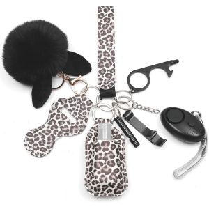 KAL-Porte Clef Defense Femme Kit, Porte Clef Alarme Anti Agression Avec Securite Accessoire,Alarme De Poche, Brise Vitre,Pom Poms, Ensemble De Porte-Clés De Sécurité Pour Femme Et Enfant - Neuf