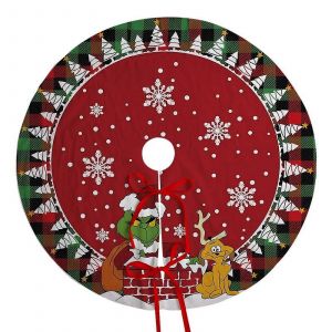 Jupe de sapin de No&euml;l de 90 cm, rouge et verte, douce, style champ&ecirc;tre, compatible avec les sapins standards. - Neuf