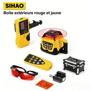 Niveau laser Rouge- 4x360&deg;-SIHAO-Port&eacute;e de travail de 500 M-Offrir le r&eacute;cepteur laser, la t&eacute;l&eacute;commande, la carte cible laser, les lunettes de protection laser, la bo&icirc;te de transport et le chargeur - Neuf