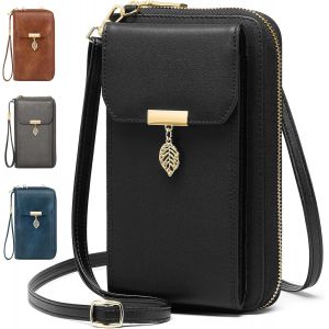 Senior-Pochette Telephone Portable Bandouliere En Cuir Sac Portefeuille Femme Bandoulière Rfid Blocage Mini Porte Monnaie Avec 12 Porte Carte Et Fermeture Eclair Pour Téléphone De Moins De 7,2 Po[L994] - Neuf