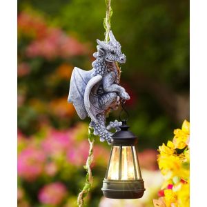 NouvelHorizonstore-Statues d'ext&eacute;rieur &agrave; lumi&egrave;re solaire, 16,3 cm de haut, dragon grimpant sur une vigne de 60 cm avec lanterne LED, figurine d'animal &agrave; suspendre imperm&eacute;able avec crochet pour cour, - Neuf