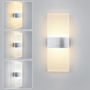 Applique Murale Int&eacute;rieure LED,3 Temp&eacute;rature de Couleur,6W Acrylique Rectangulaire,Lampe Murale pour Salon Chambre Escalier Cuisine Corridor (Argent) - Neuf