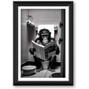 KALANKA-Poster Humoristique Pour WC, Affiche Decoration Murale en Toile, Decoration Salle de Bain - Poster 30x40 cm Sans Cadre Photo, Chimpanz&eacute;s Marrant Assis dans les Toilettes Lisant le Journal - Neuf