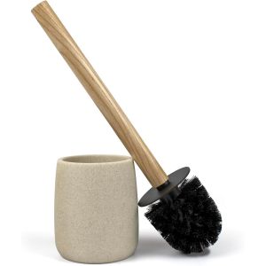 KAL-| Brosse Wc Wc Wc | Forest | Résine Et Bois Bambou | Brosse Noire Amovible | 10,5 Cm Ø X 36 Cm De Haut (Beige) - Neuf