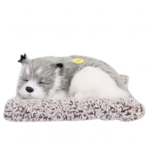 Simulation de chien endormi, chiot, ornement, animal en peluche, decoration en charbon de bambou (gris) - Neuf