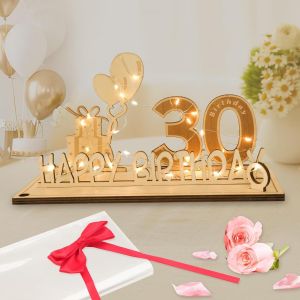 Carte Anniversaire 30 Ans, Décoration d`anniversaire Cadeau Homme Femme avec Chaîne Lumineuse LED & N?ud Papillon & Papier Cadeau, Panneau en Bois Cadeau Argent Décoration de Table Livre d'or - Neuf