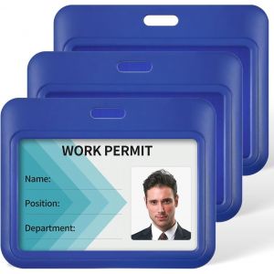 KALANKA-Lot de 3 Porte Badge Coulissant Étui en Plastique Dur Horizontal Bleu avec Fenêtre Transparente Porte Carte Navigo pour Bureau École Carte de Crédit d'Identité et Permis de Conduire - Neuf