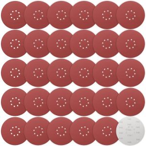 50 Pièces Disque Poncage 225 Mm, Disques Abrasifs 9 In 8 Trous Ronds Papier For Ponceuse Girafe¿Grain 40 60 80 120 240 ¿ - Neuf