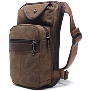 SJZG-Sac Banane En Toile Pour Homme - Sac Banane D&eacute;contract&eacute; Pour Randonn&eacute;e, Voyage, Sports Tactiques, Escalade, Moto, V&eacute;lo - Marron, Traditionnel - Neuf